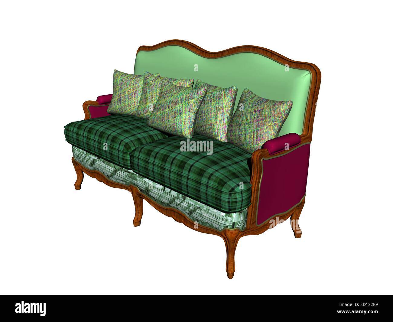 antico divano in legno con tappezzeria verde Foto stock - Alamy