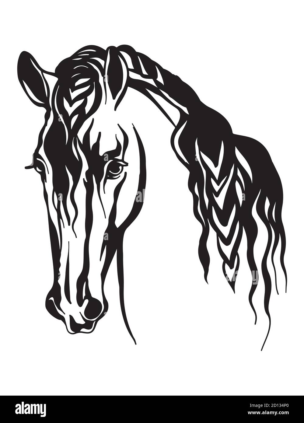 Ritratto astratto del contorno del cavallo nero di linea Illustrazione Vettoriale