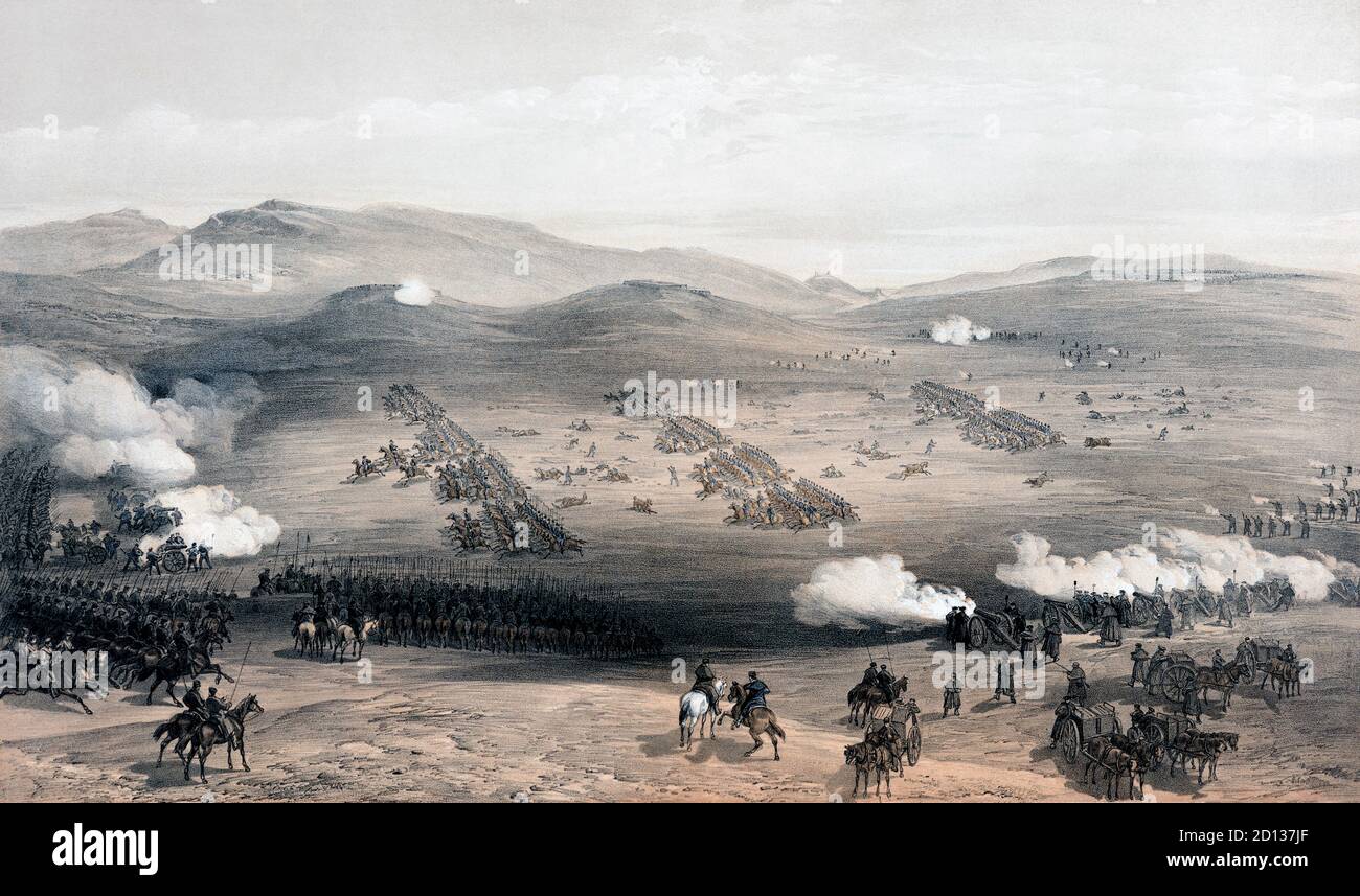 Responsabile della Brigata della cavalleria leggera, 25 ottobre 1854. Dopo un dipinto di William Simpson. La mancata carica della Brigata leggera durante la battaglia di Balaclava nella guerra di Crimea. Foto Stock