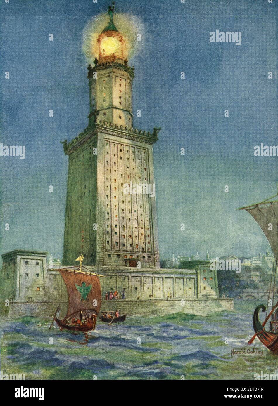 I Faros di Alessandria, o il Faro di Alessandria. Una delle sette meraviglie del mondo antico. Al suo tempo era tra le strutture più alte del mondo, che si trovava a circa 100 metri di altezza. Dopo un lavoro di Harold Oakley. Foto Stock I Faros di Alessandria, o il Faro di Alessandria. Una delle sette meraviglie del mondo antico. Al suo tempo era tra le strutture più alte del mondo, che si trovava a circa 100 metri di altezza. Dopo un lavoro di Harold Oakley. Foto Stock