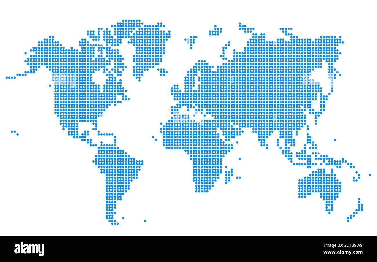 Mappa Blue World con stile punteggiato Illustrazione Vettoriale