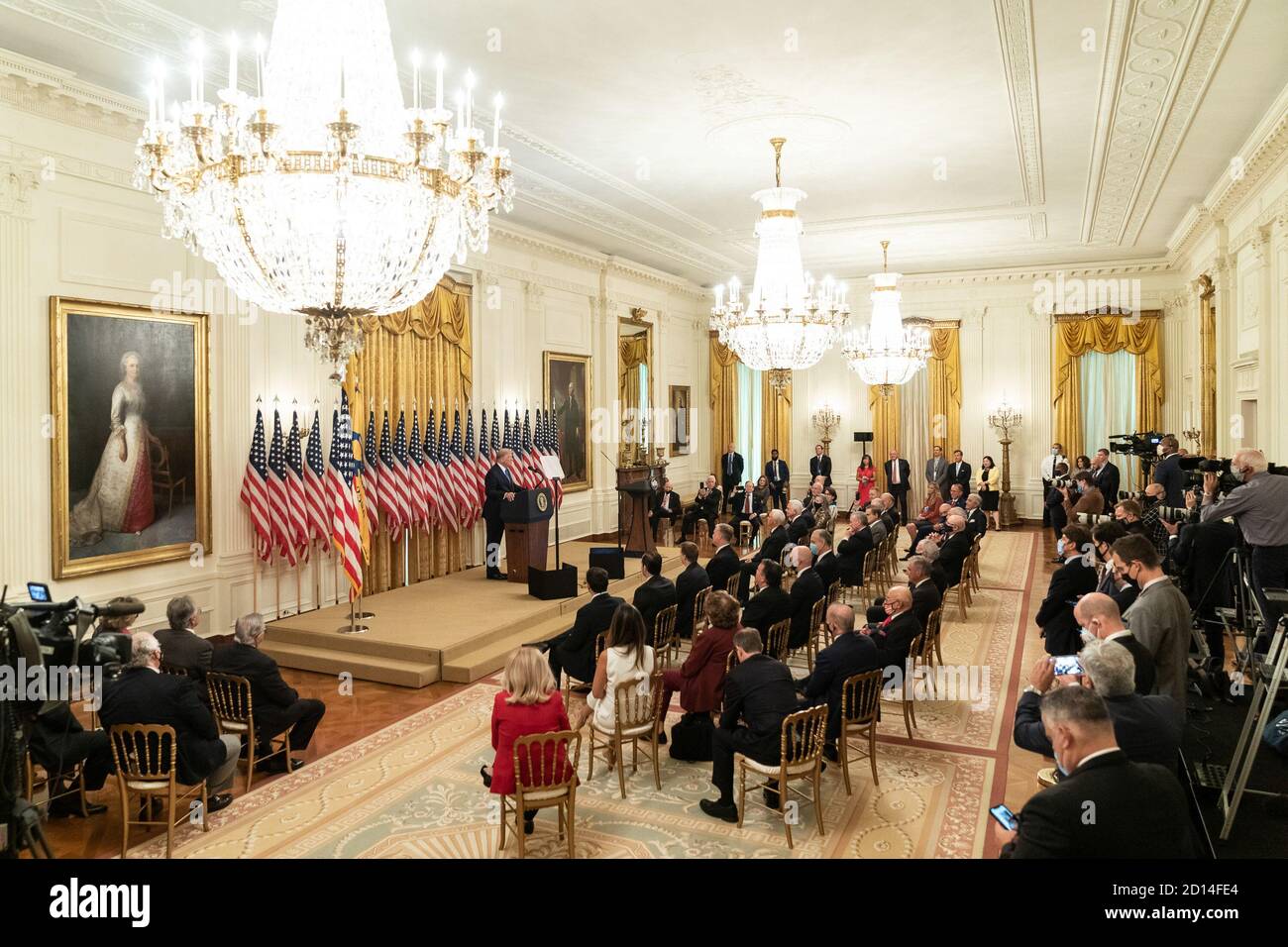 Il 23 settembre 2020, il presidente Donald J. Trump ha onorato i veterani della Bay of Pigs con osservazioni nella East Room della Casa Bianca. La cerimonia rendeva omaggio a coloro che hanno combattuto nell'invasione di Cuba del 1961. Foto Stock