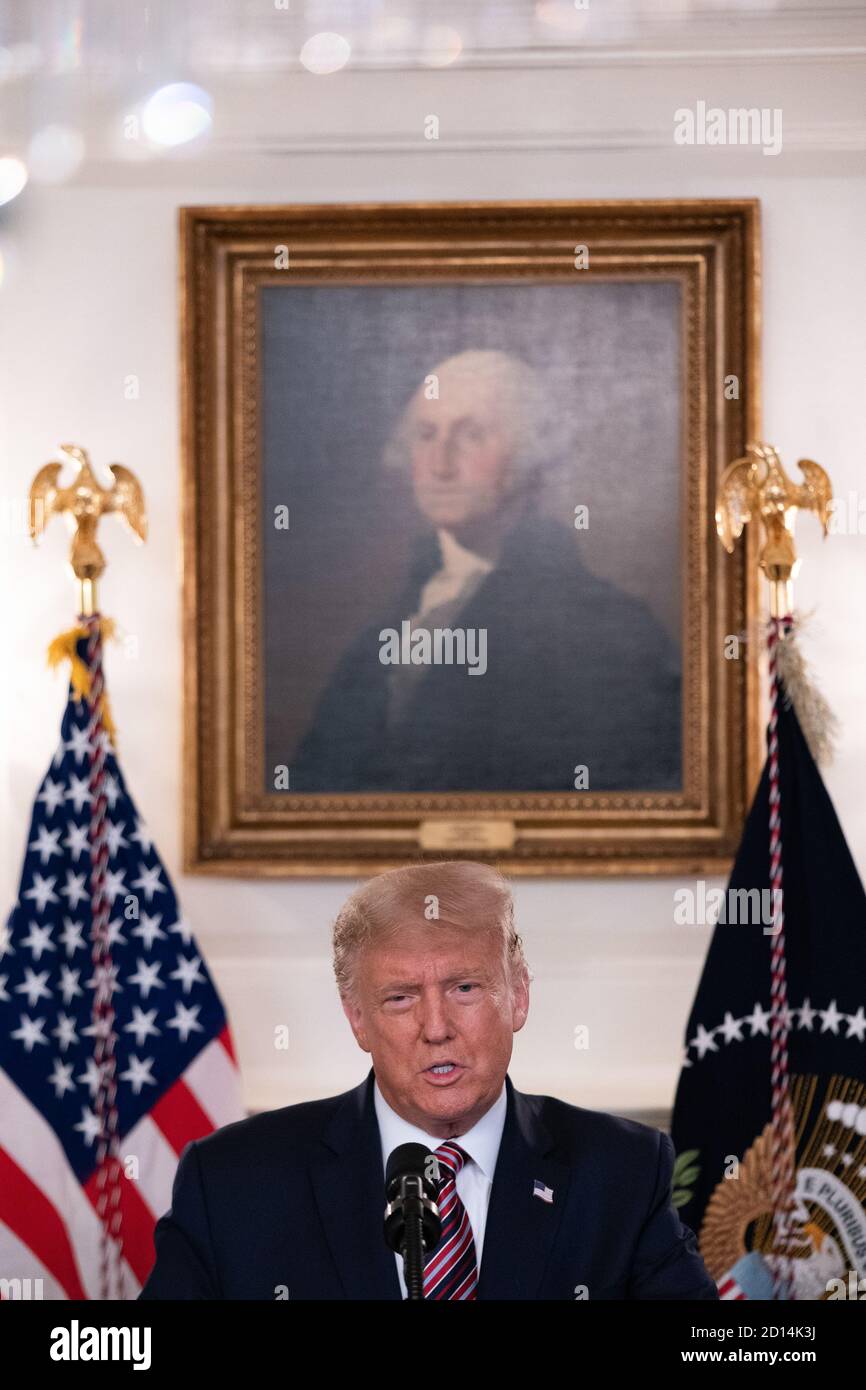 Il 9 settembre 2020, il presidente Donald J. Trump ha pronunciato osservazioni sulle nomine giudiziarie nella sala di accoglienza diplomatica della Casa Bianca. Il suo discorso ha evidenziato l'importanza delle nomine giudiziarie nel sistema giudiziario federale. Foto Stock