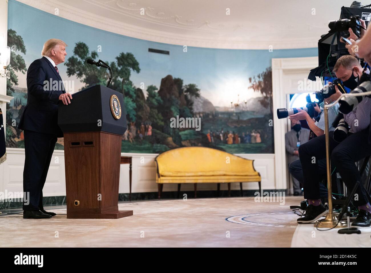 Il 9 settembre 2020, il presidente Donald J. Trump ha rilasciato osservazioni sulle nomine giudiziarie nella sala di accoglienza diplomatica della Casa Bianca, discutendo degli sforzi dell'amministrazione per nominare giudici federali. Foto Stock