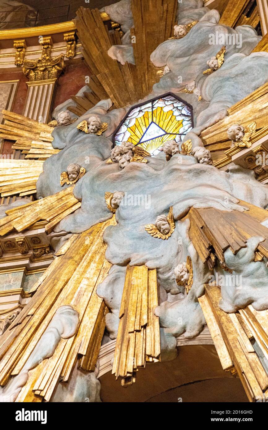 Francia, Parigi, Rue Saint Honore, chiesa barocca Saint Roch de Paris, cappella della Vergine, particolare della gloria Divina Foto Stock