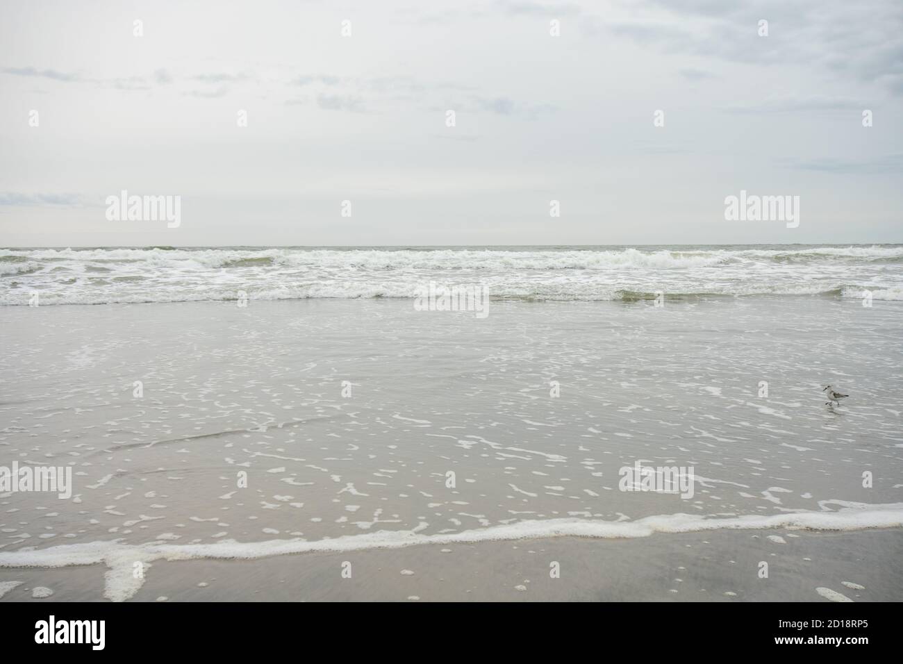 Una vista dell'orizzonte sull'oceano sul Spiaggia su un cielo grigio nuvoloso Foto Stock