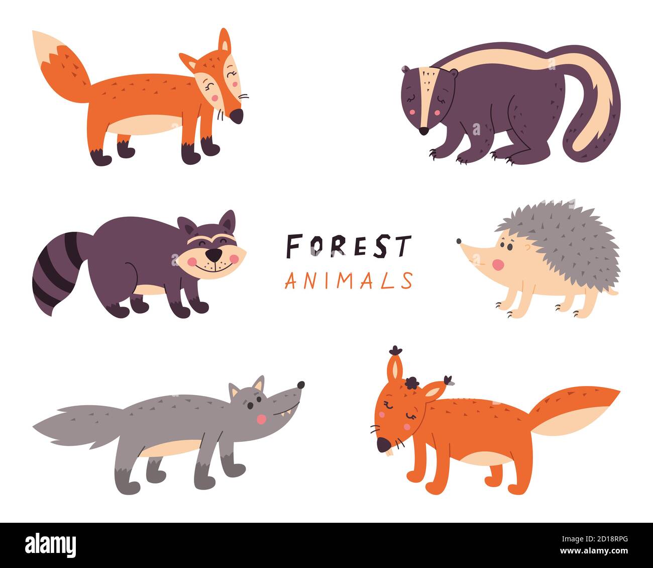 Raccolta di animali della foresta. Illustrazione vettoriale su sfondo bianco isolato Foto Stock
