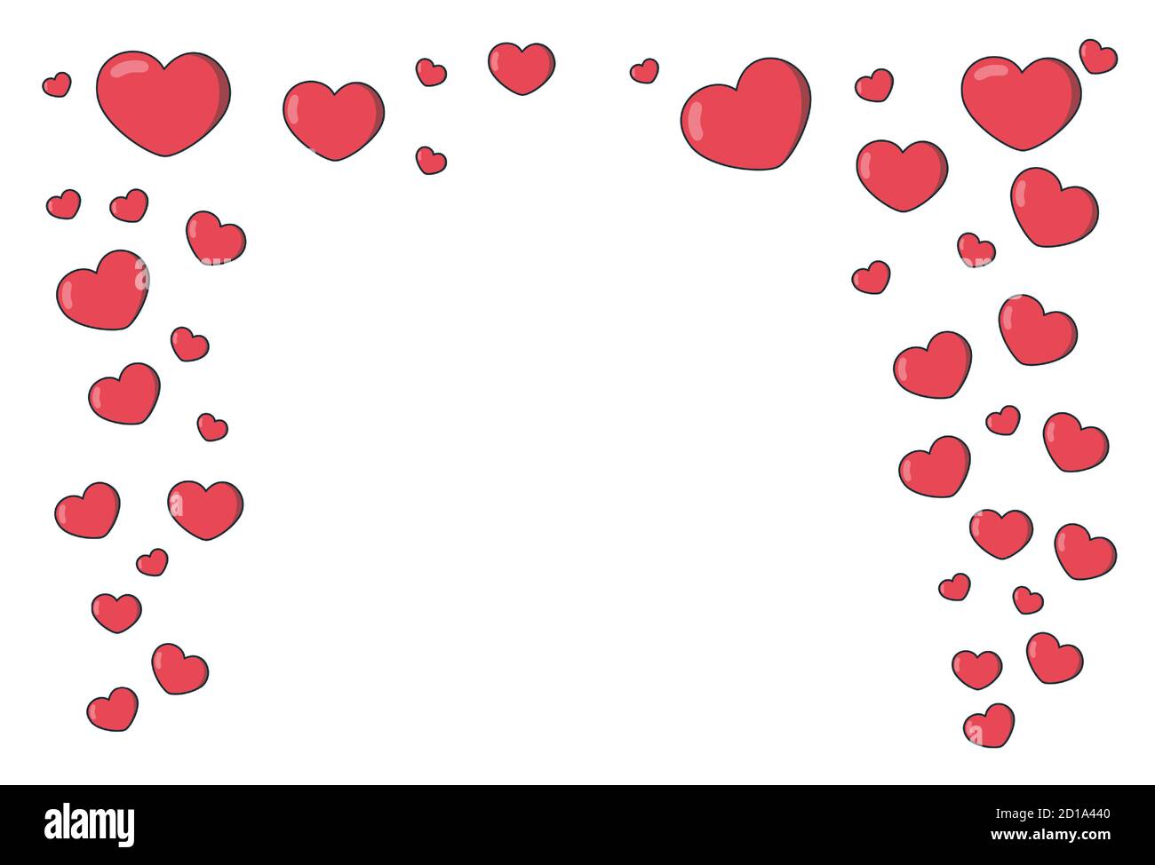 Incorniciate con cuori rossi che volano in aria. Elemento decorativo per i disegni delle vacanze. Illustrazione vettoriale per banner e annunci in vendita Illustrazione Vettoriale