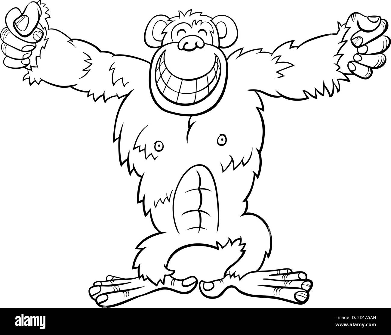 Cartoon bianco e nero Illustrazione di Funny Gorilla Ape Wild Pagina del libro di coloring del carattere animale Illustrazione Vettoriale