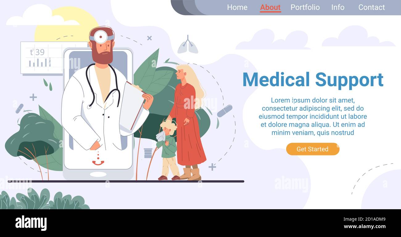 Pagina di destinazione del supporto medico pediatra online Illustrazione Vettoriale