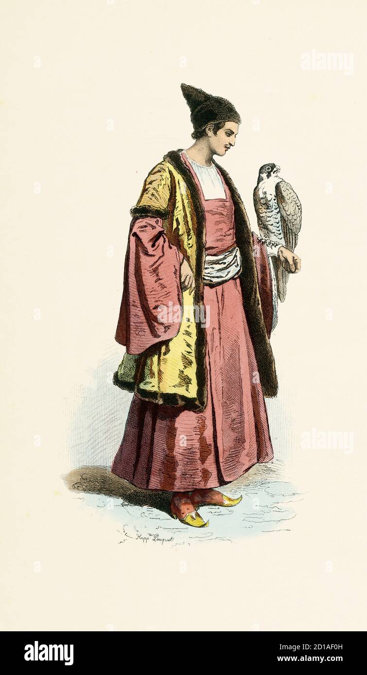 Ritratto di Circassiano nel 1850, incisione a mano di H. Pauquet. Pubblicato nel libro Modes et Costumes Historiques Dessines et Graves par Foto Stock