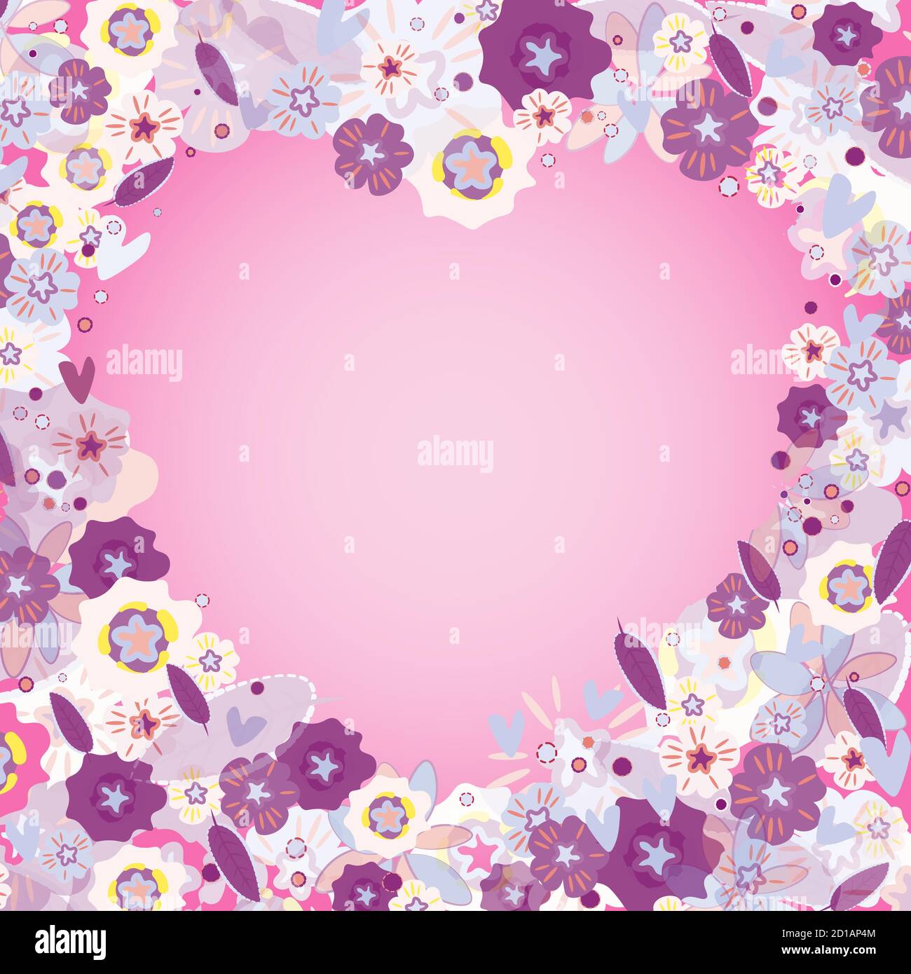 cornice di fiori a forma di cuore Illustrazione Vettoriale