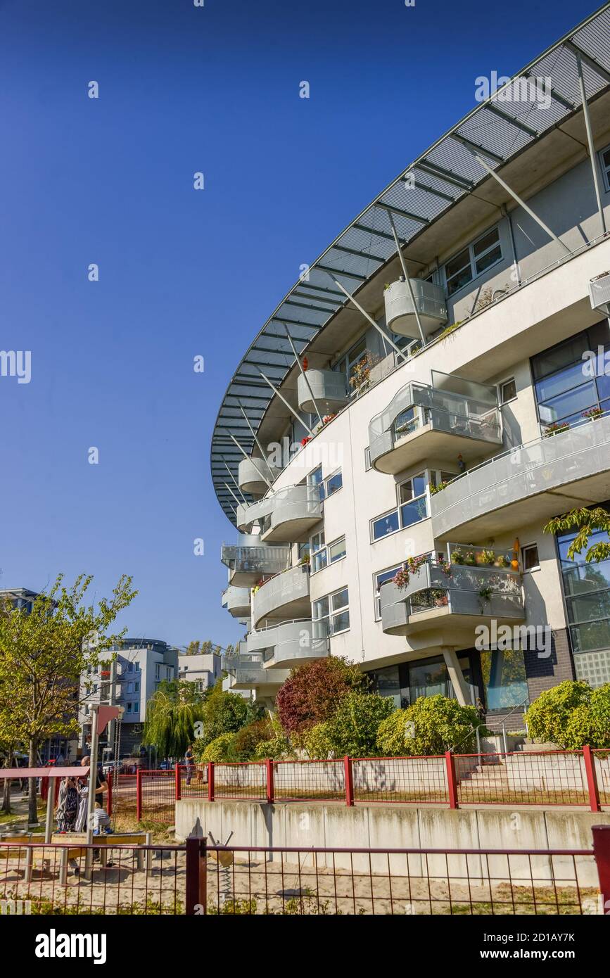 Case di abitazione in Rummelsburger bay, Stralau, Friedrich di grove, Berlino, Germania, Wohnhaeuser an der Rummelsburger Bucht, Friedrichshain, Deutsch Foto Stock