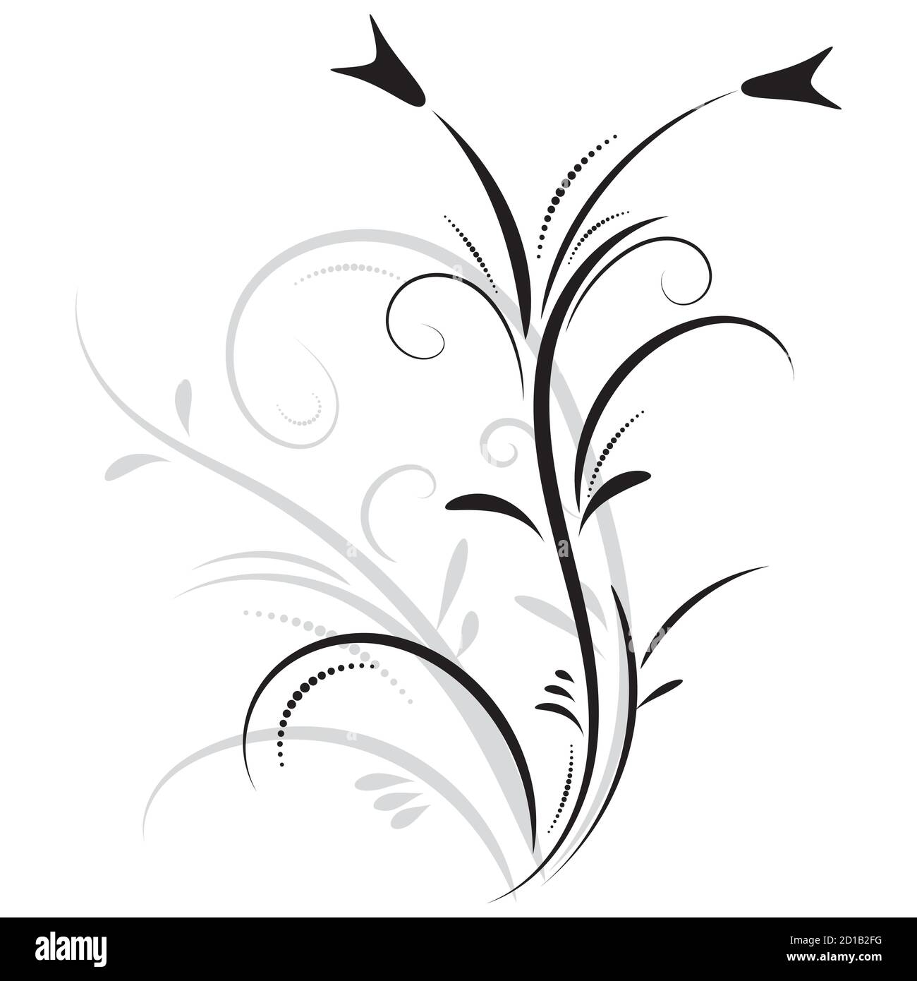 Disegno di grafica vettoriale con un elemento motivo floreale per il design. Astratto fiore nero e grigio naturale design isolato su sfondo bianco Illustrazione Vettoriale