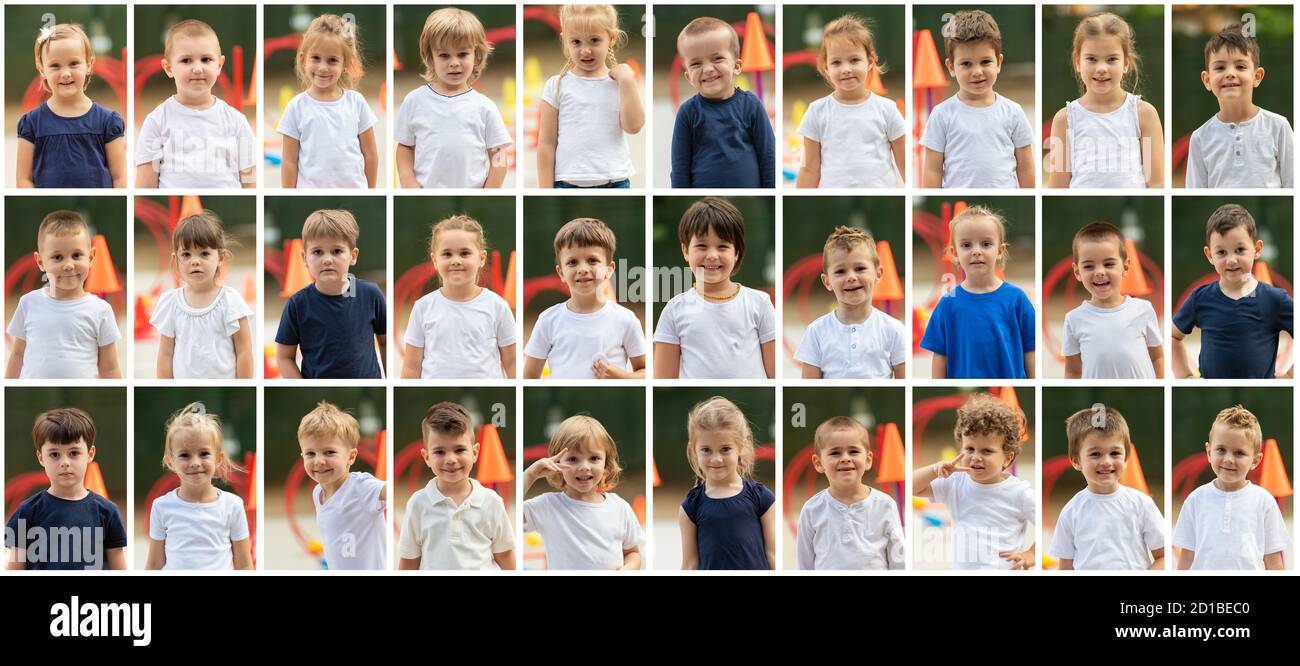 Panorama esterno ritratto collage di bambini in scuola di sport Foto Stock