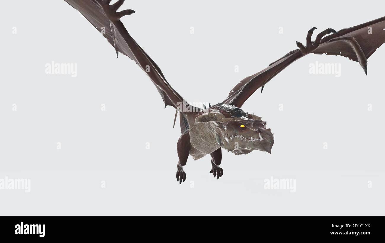 Rendering 3D di un personaggio spaventoso di drago volante Foto Stock