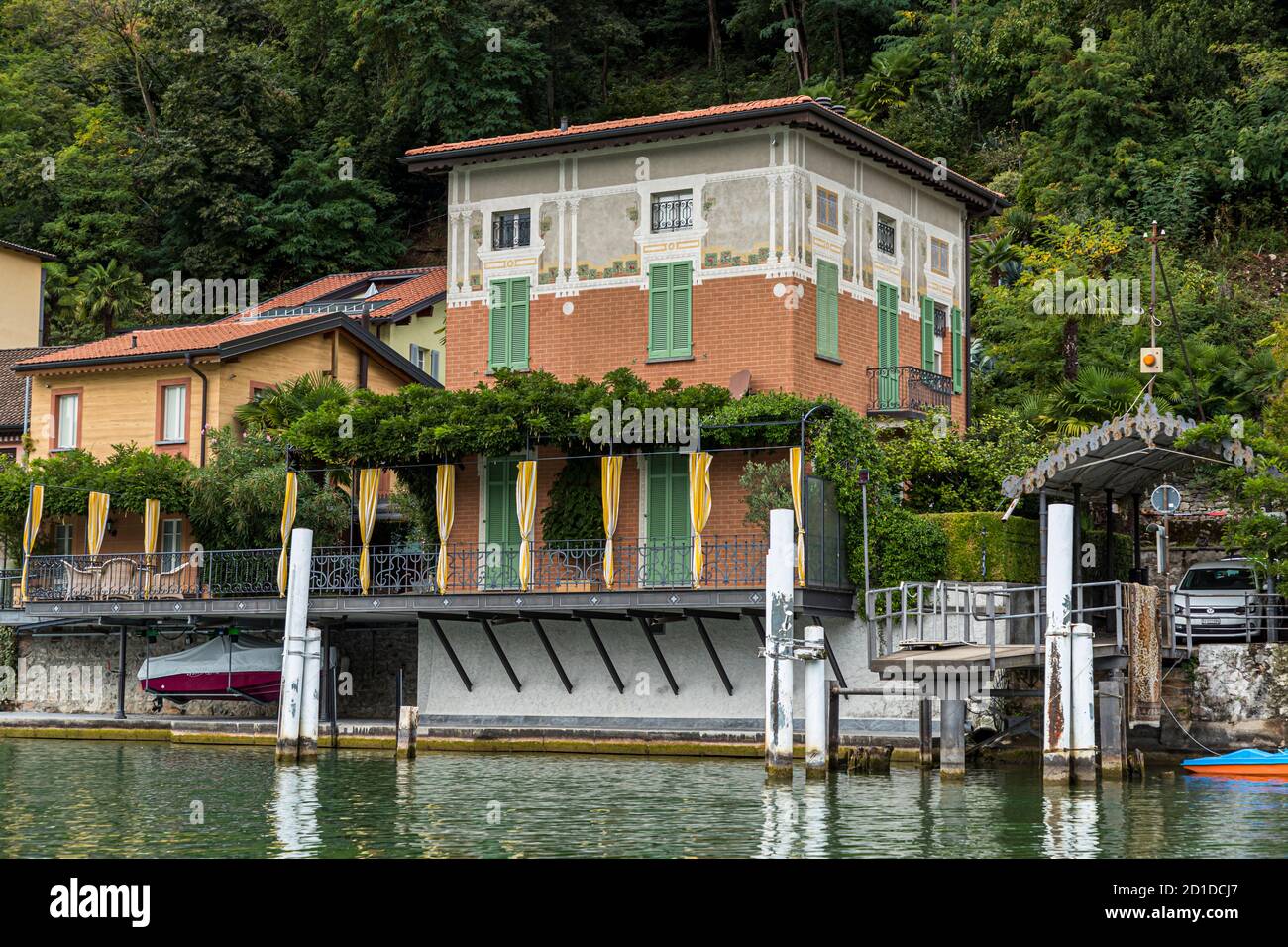 Il comune di Morcote sul Lago di Lugano in Ticino, Circolo di Carona, Svizzera Foto Stock