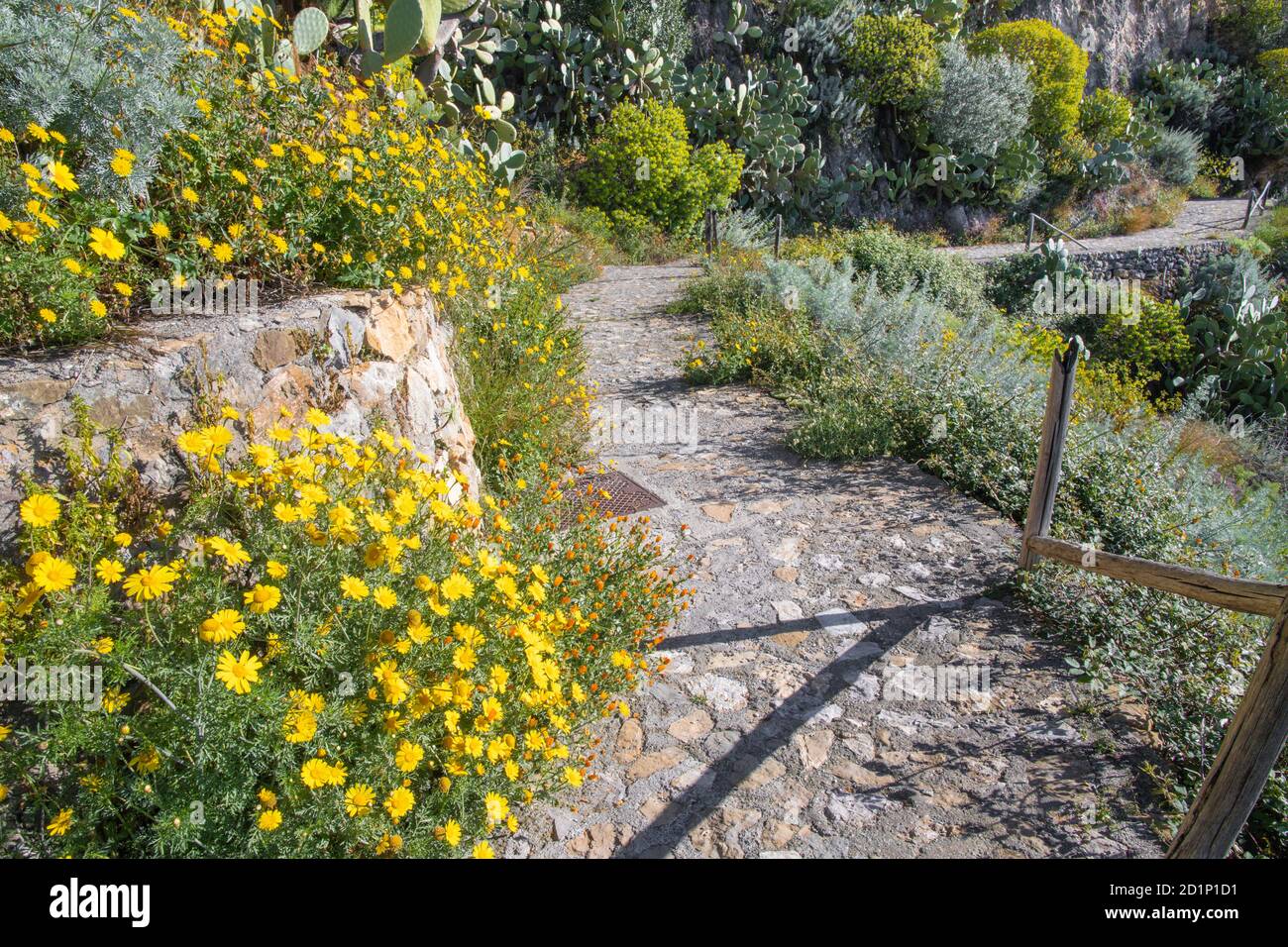 Taormina - Il percorso tra la molla fiori mediterranei. Foto Stock