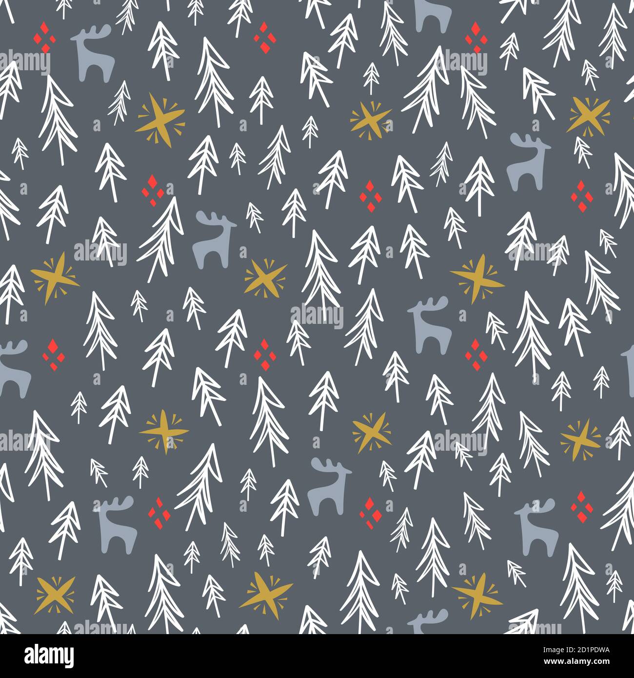 Silhouette di foresta disegnate a mano motivo senza cuciture. Illustrazione Vettoriale