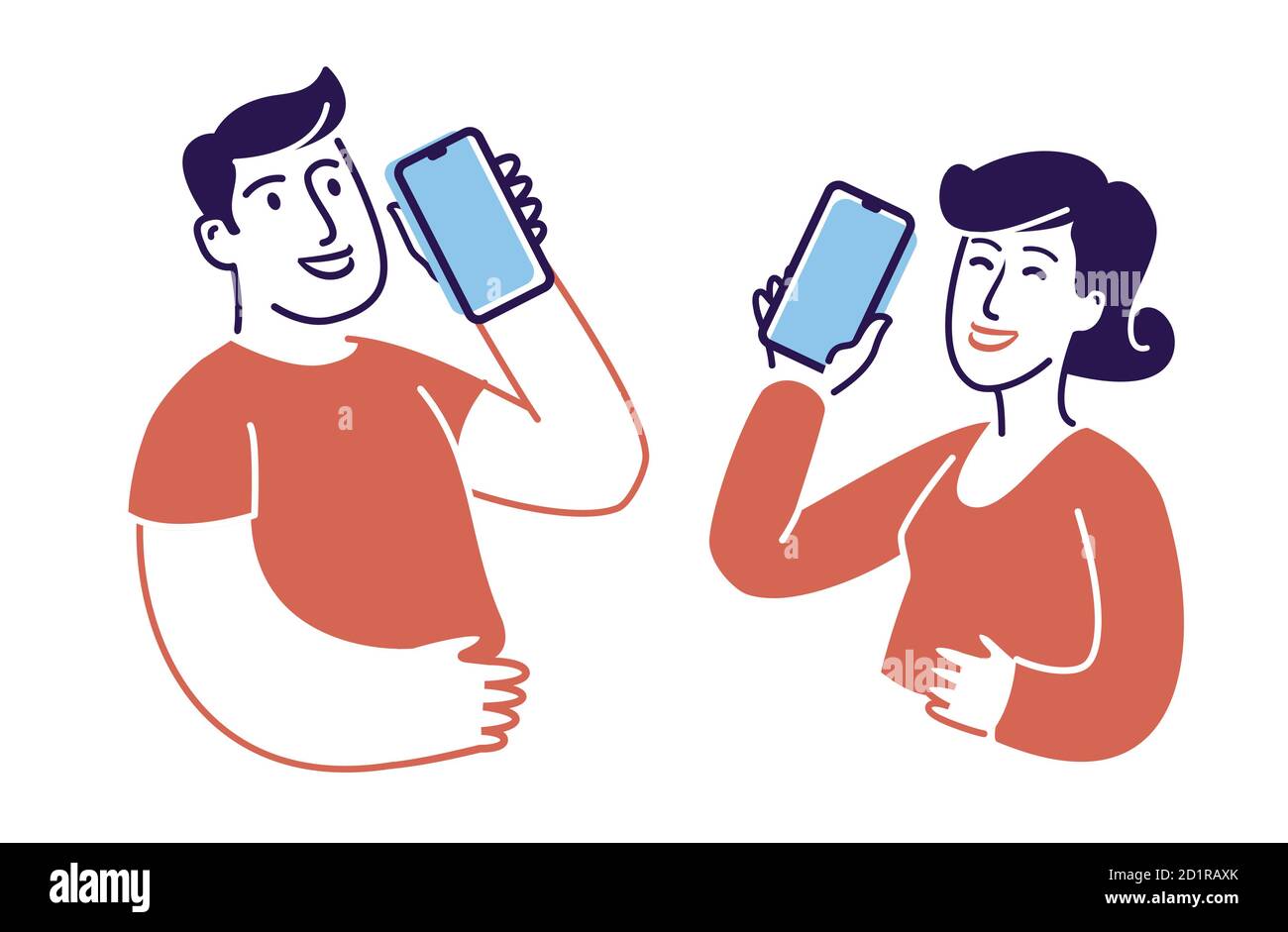 Simbolo delle persone che parlano sugli smartphone. Illustrazione vettoriale del concetto di comunicazione Illustrazione Vettoriale