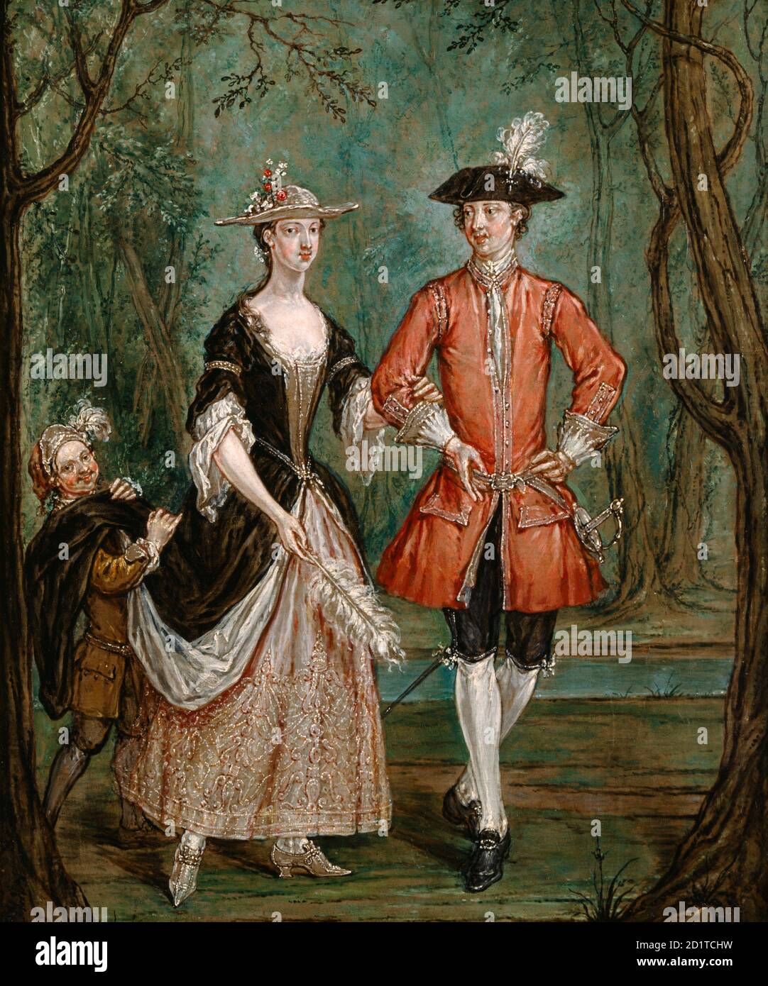 MARBLE HILL HOUSE, Richmond-upon-Thames. 'Lady and Gentleman with a Page' circa 1750-55, di Marcellus LAROON il giovane (1679-1774). Olio su tela. Probabilmente una scena teatrale non identificata. Foto Stock MARBLE HILL HOUSE, Richmond-upon-Thames. 'Lady and Gentleman with a Page' circa 1750-55, di Marcellus LAROON il giovane (1679-1774). Olio su tela. Probabilmente una scena teatrale non identificata. Foto Stock