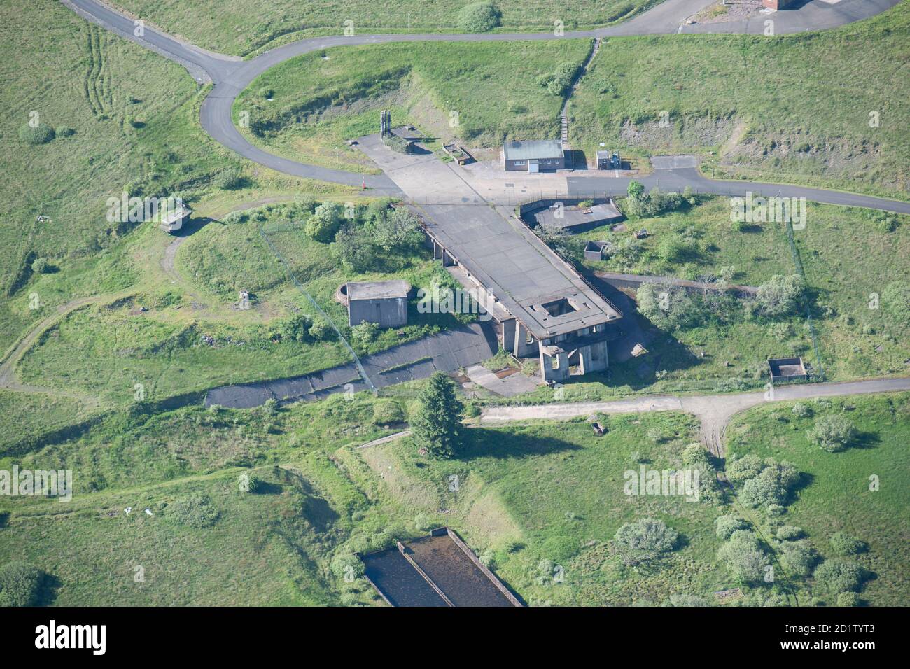 Greymare Hill Missile Test Area, RAF Spadeadam, Cumbria, 2014, Regno Unito. Vista aerea. Foto Stock