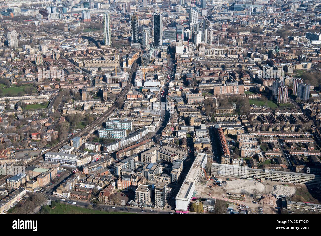 Walworth Road e la nuova Heritage Action zone, Walworth, Londra, 2018, Regno Unito. Vista aerea. Foto Stock