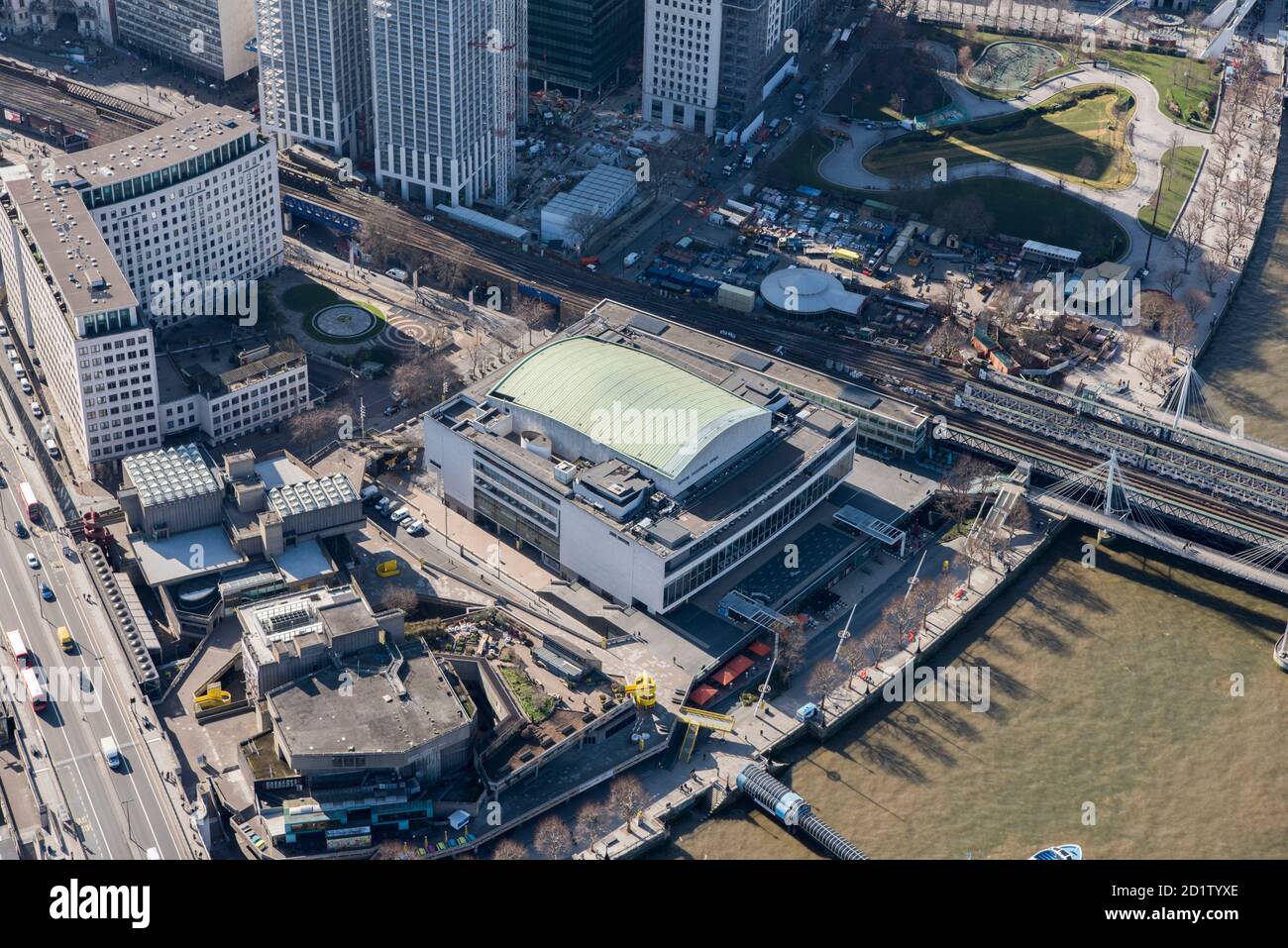 The Royal Festival Hall, South Bank, Londra, 2018, Regno Unito. Vista aerea. Foto Stock