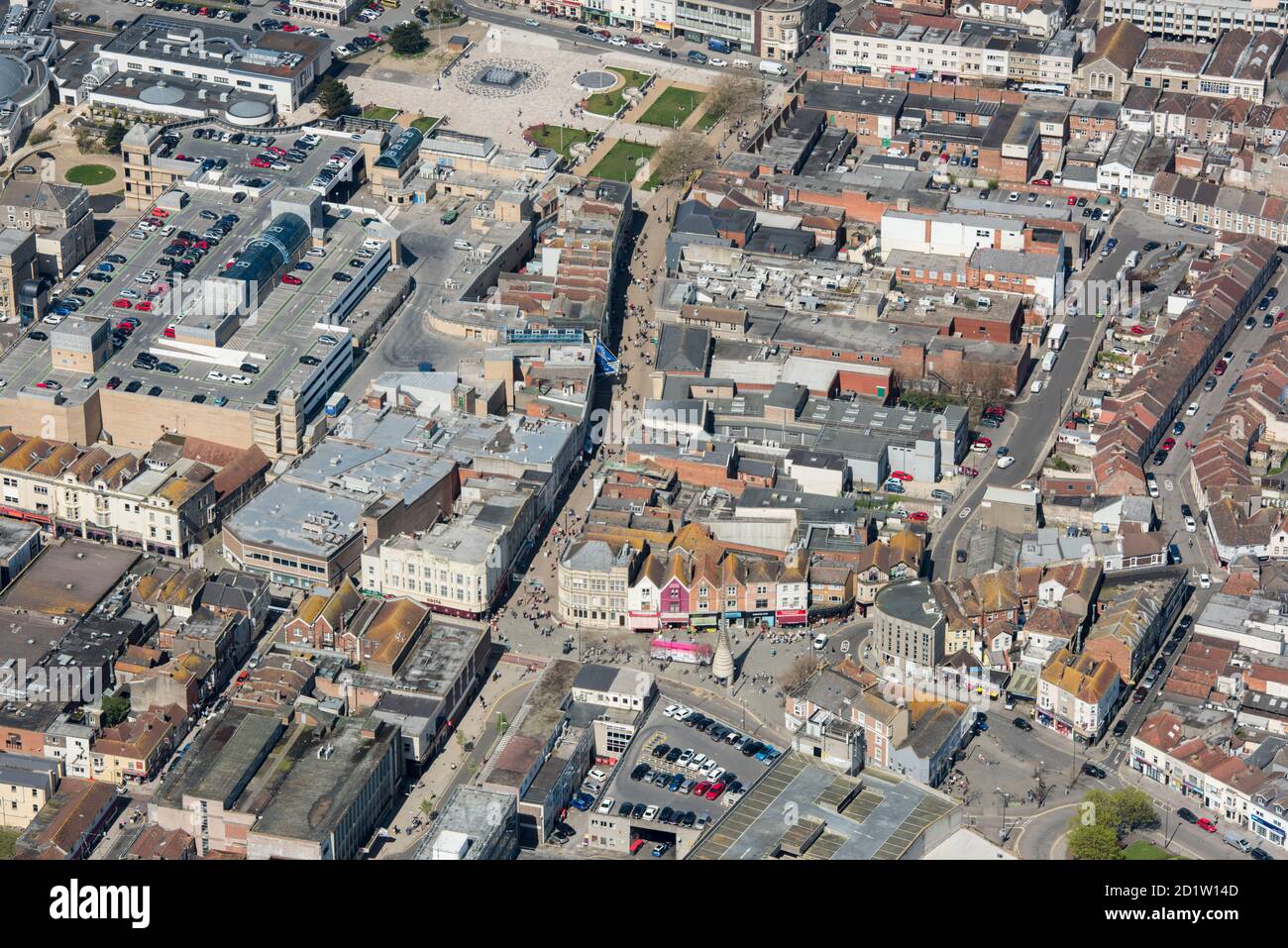 Vista aerea del centro città, Weston-Super-Mare, Somerset Nord, 2018, Regno Unito. Foto Stock