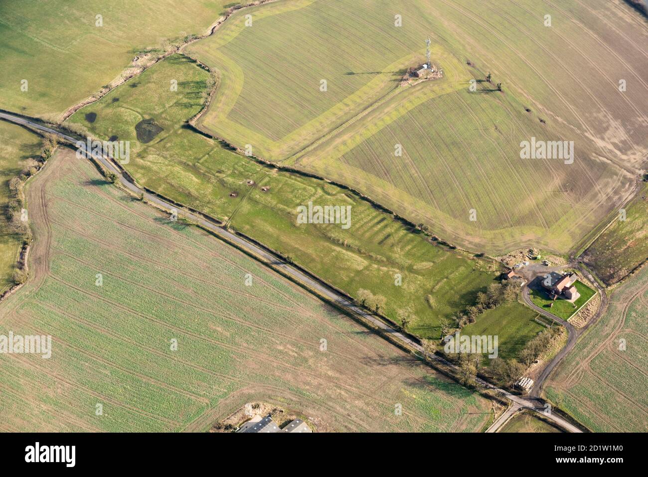 Villaggio medievale desertato di Hartburn ovest, Darlington, Contea di Durham, Regno Unito. Vista aerea. Foto Stock