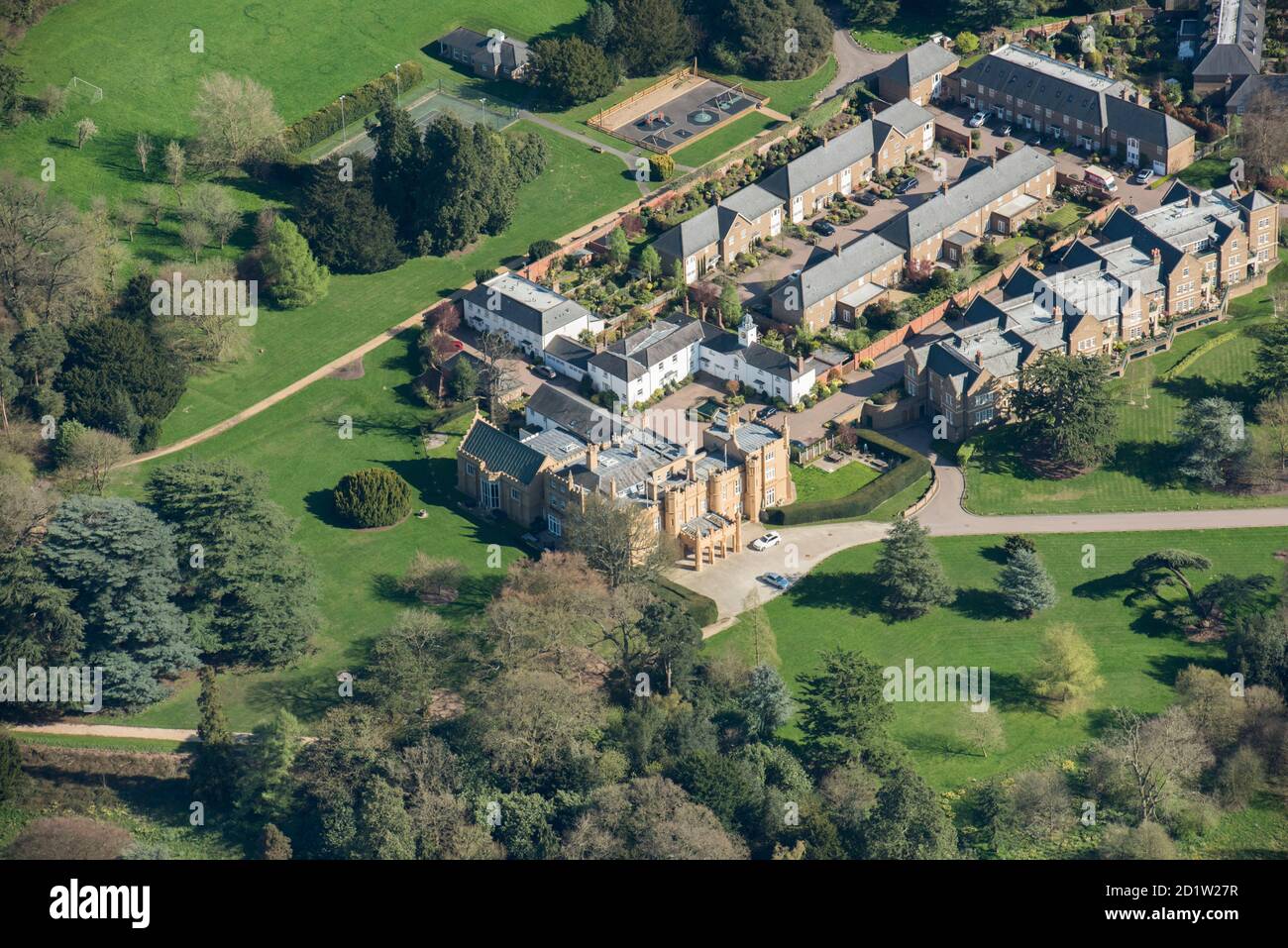 Wall Hall, Humphry Repton ha prodotto un libro rosso nel 1803, Watford, Hertfordshire, Regno Unito. Vista aerea. Foto Stock