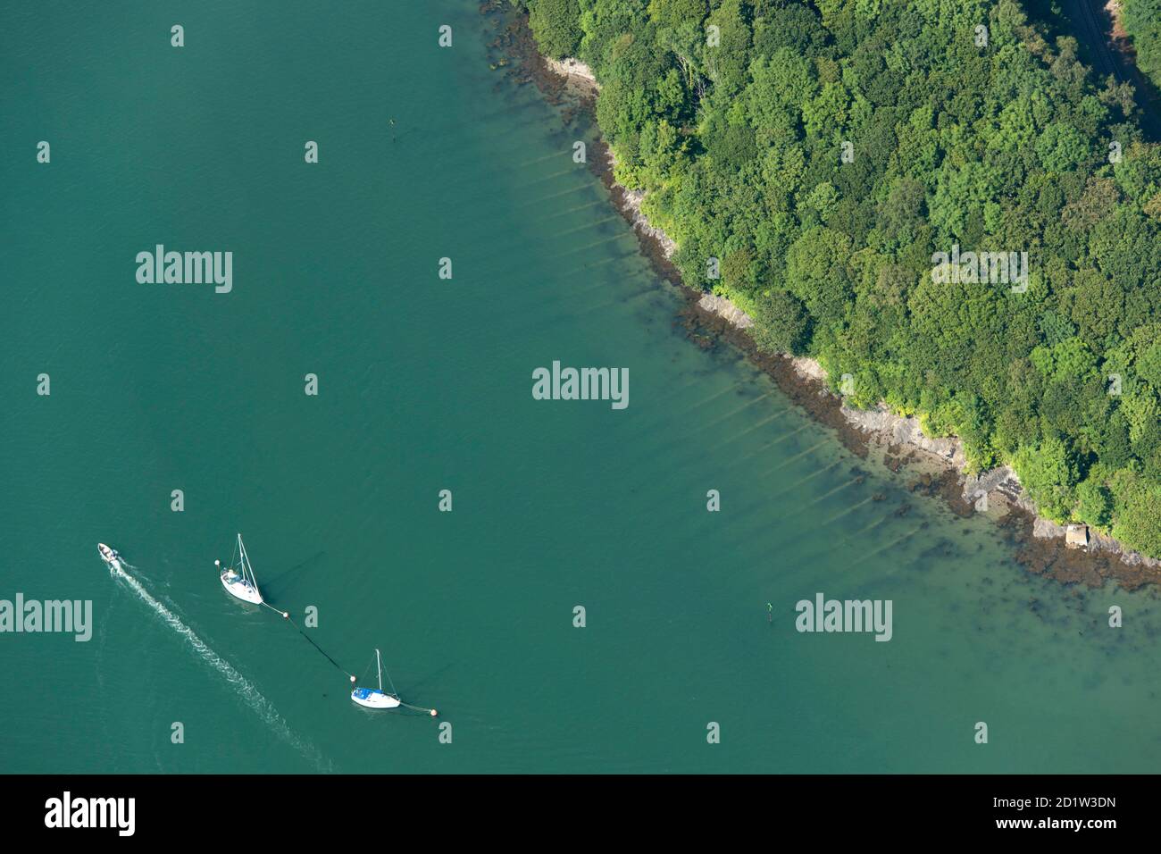D-Day sito di manutenzione di imbarcazioni di atterraggio sul fiume Dart, Devon, 2014. Vista aerea. Foto Stock