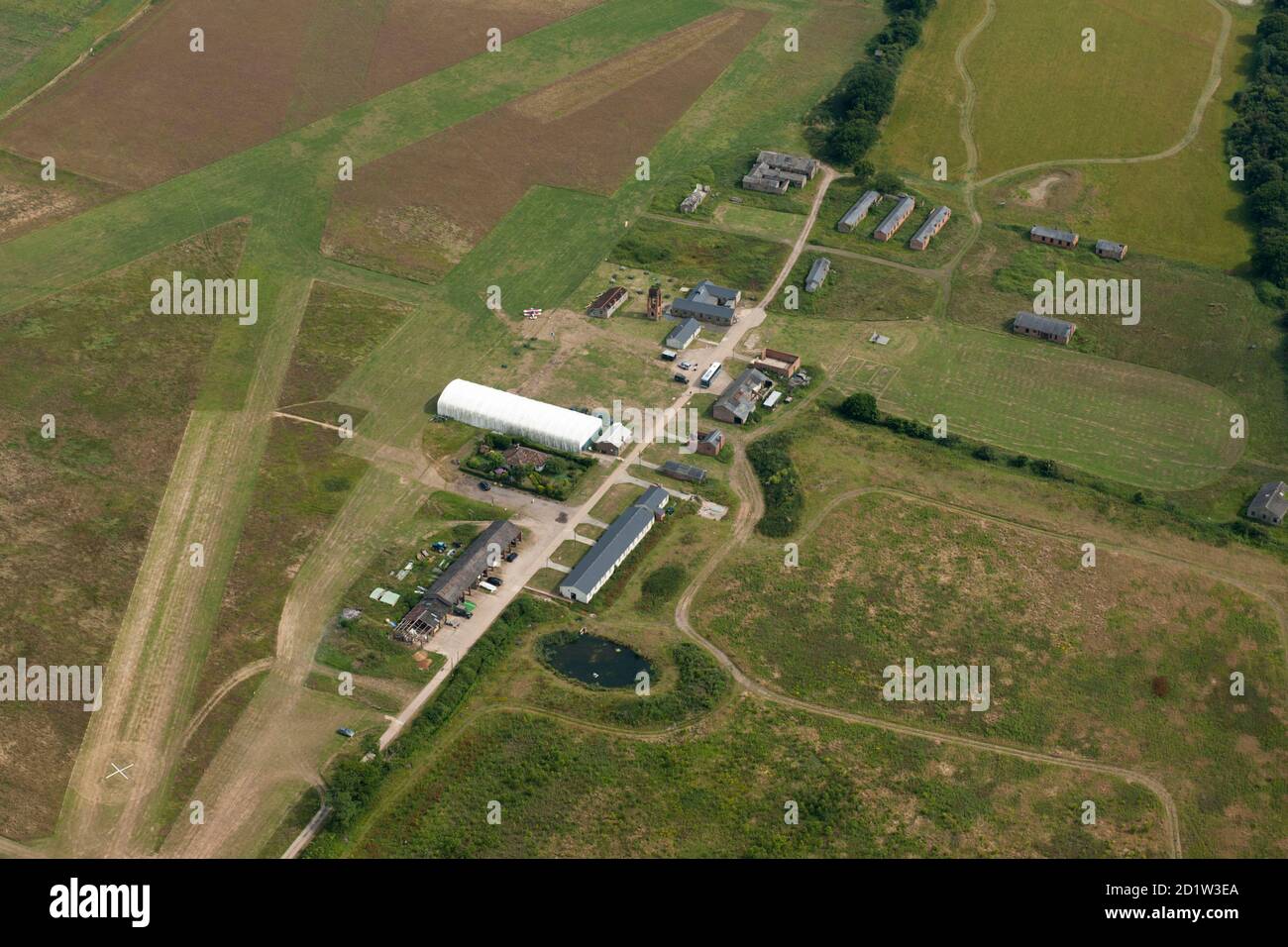 Stow Maries WWI Airfield, Essex, 2014. Vista aerea. Foto Stock