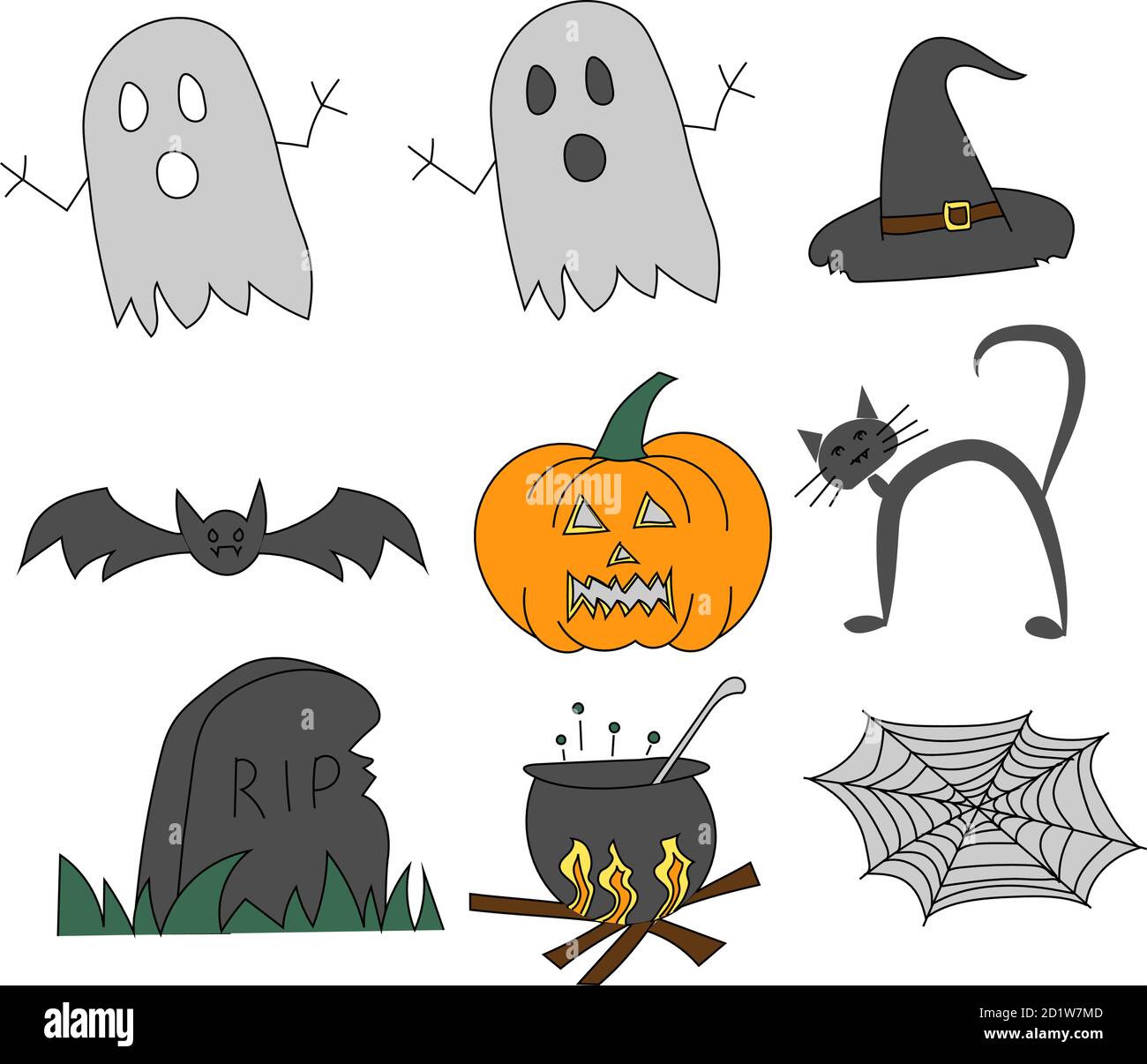 Set di nove icone colorate di Halloween Illustrazione Vettoriale