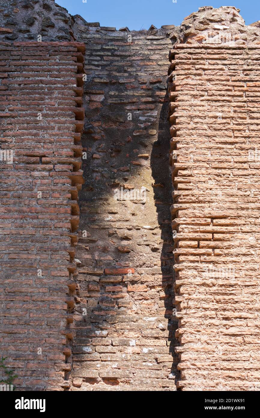 Particolare dell'antica muratura romana, collina Palatina, Roma, Italia. Foto Stock