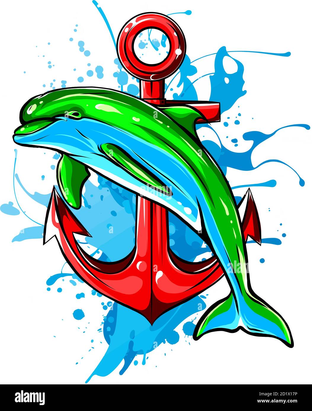 Delfino in acqua splash. Elemento vettoriale watercolor. Illustrazione Vettoriale