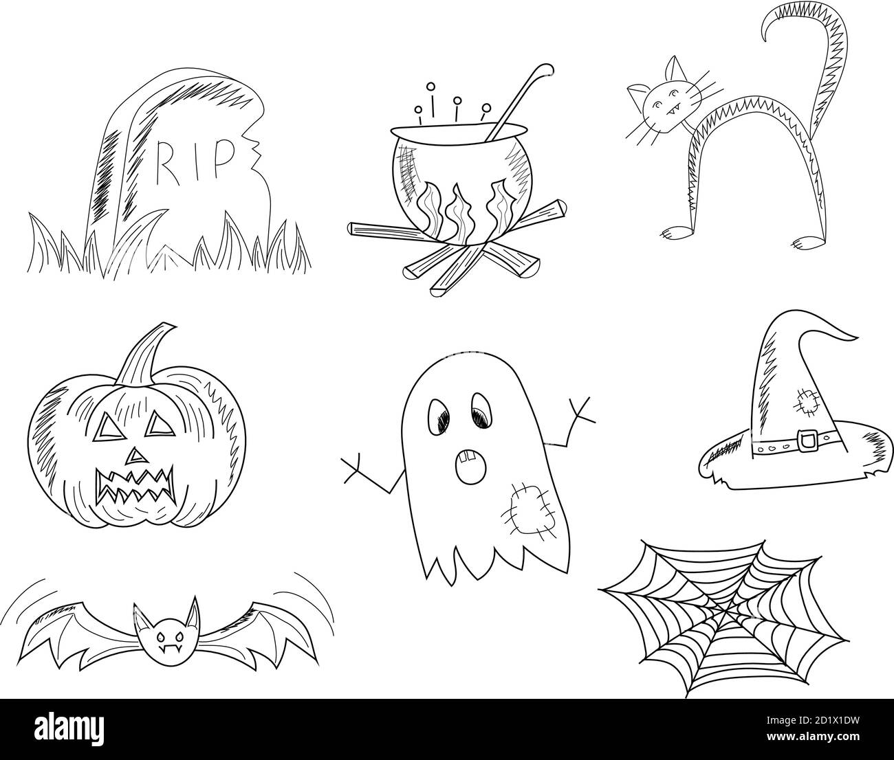 Set di icone halloween disegnate a mano Illustrazione Vettoriale