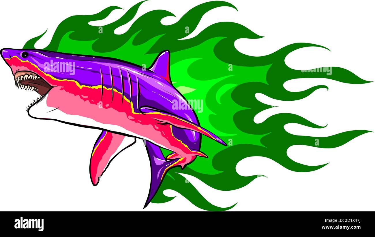 illustrazione aggressiva dell'attacco di salto dello squalo. sfondo bianco Illustrazione Vettoriale