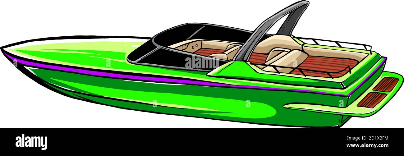Barca vettore velocità yacht motoscafo che viaggia in illustrazione dell'oceano Illustrazione Vettoriale