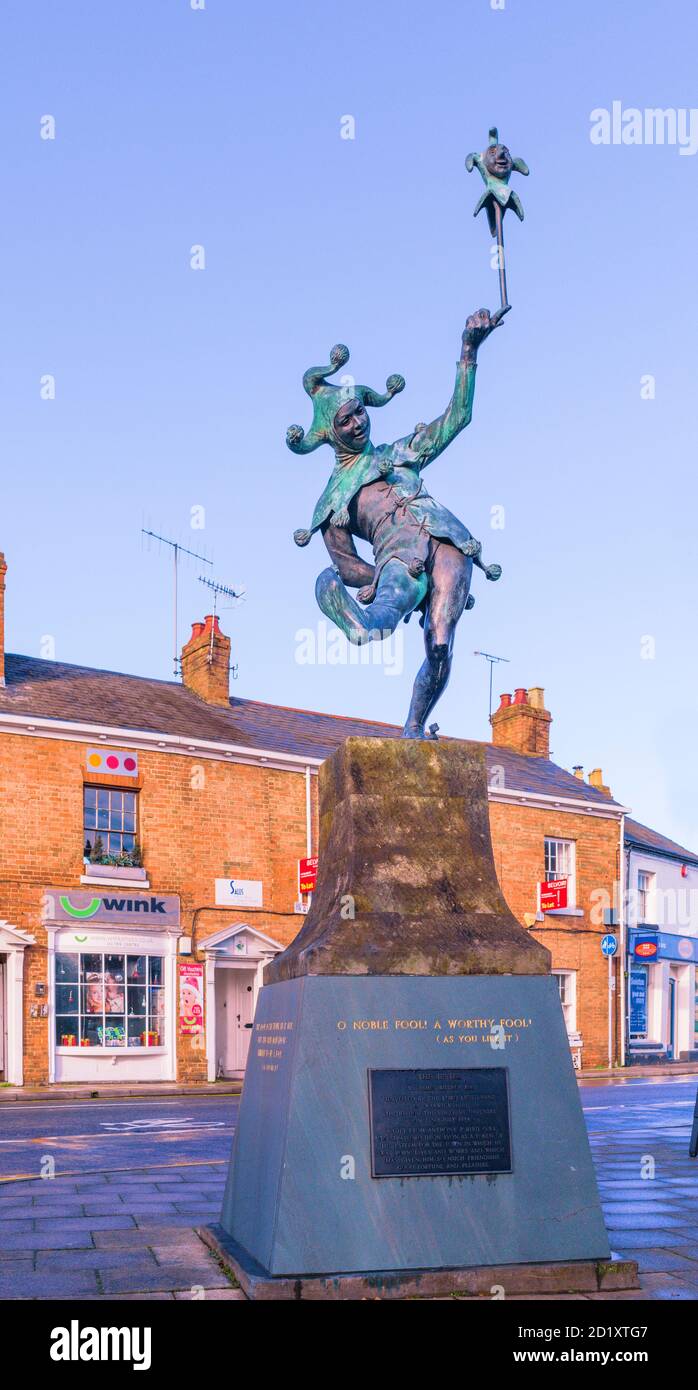 Statua dello stolto di William Shakespeare a Stratford-upon-Avon. Foto Stock