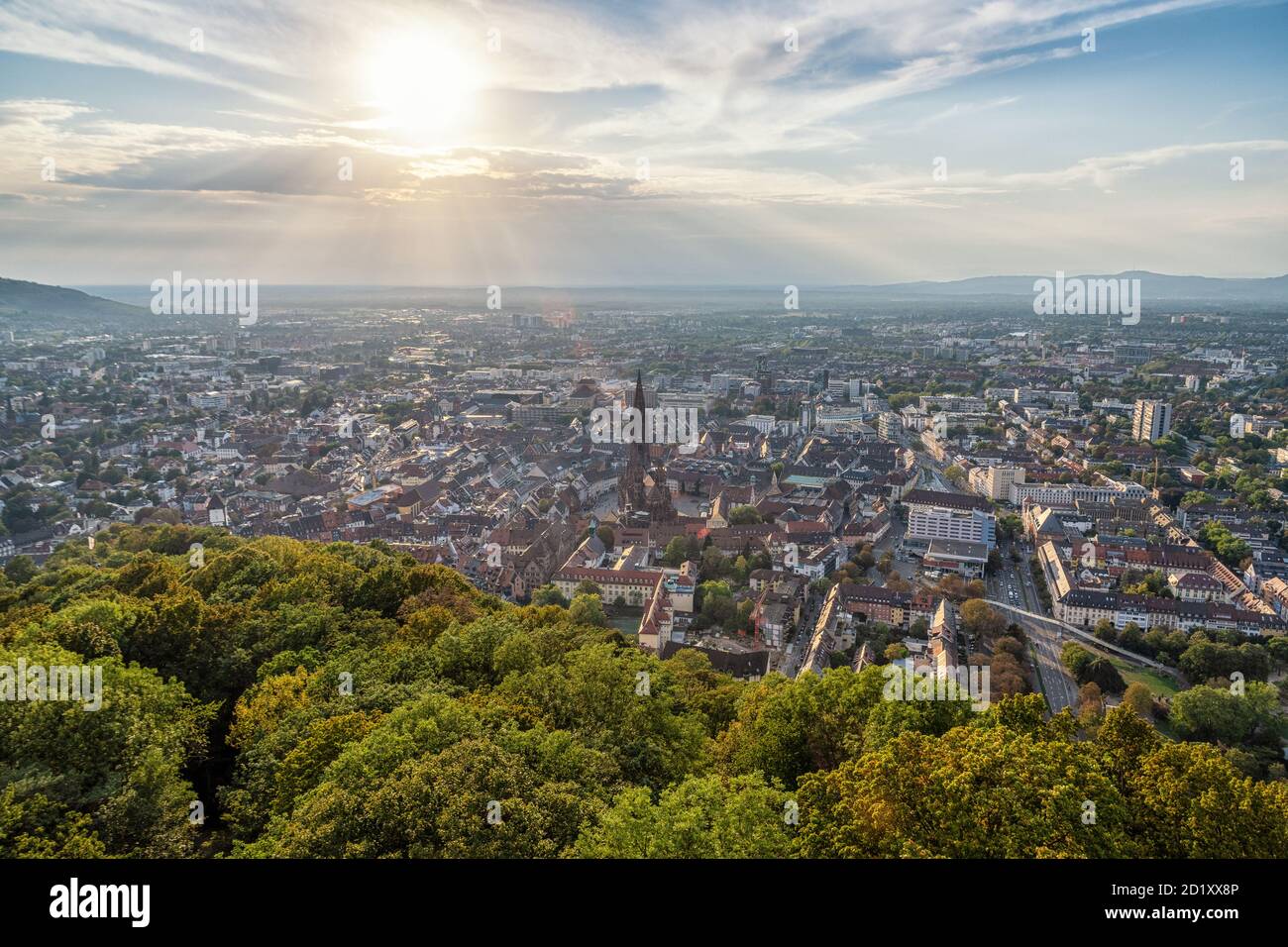 Vista su Friburgo in Breisgau dalla torre Schlossberg Foto Stock