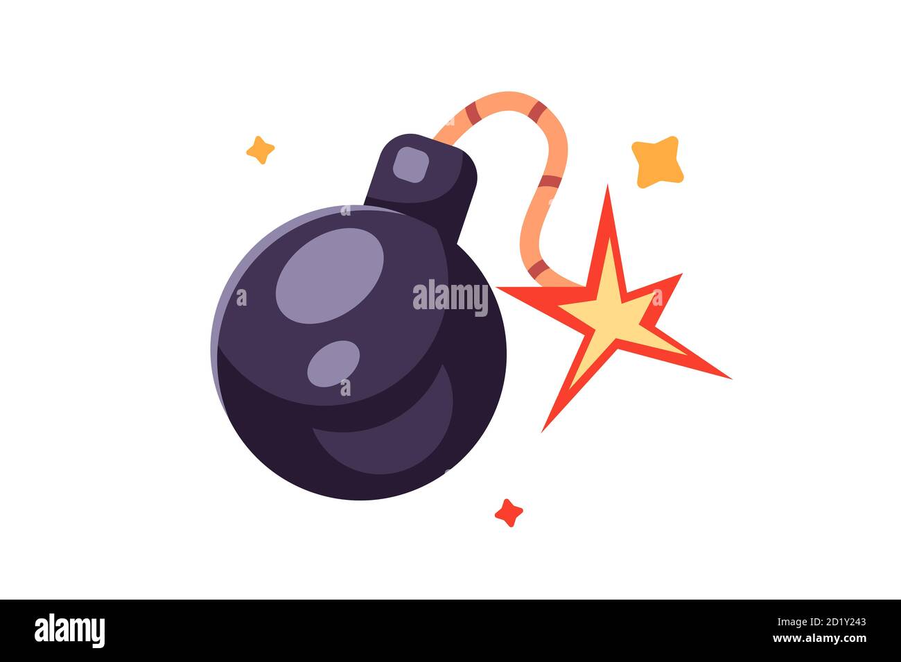 Icona bomba illuminata con stoppino in stile piatto Illustrazione Vettoriale