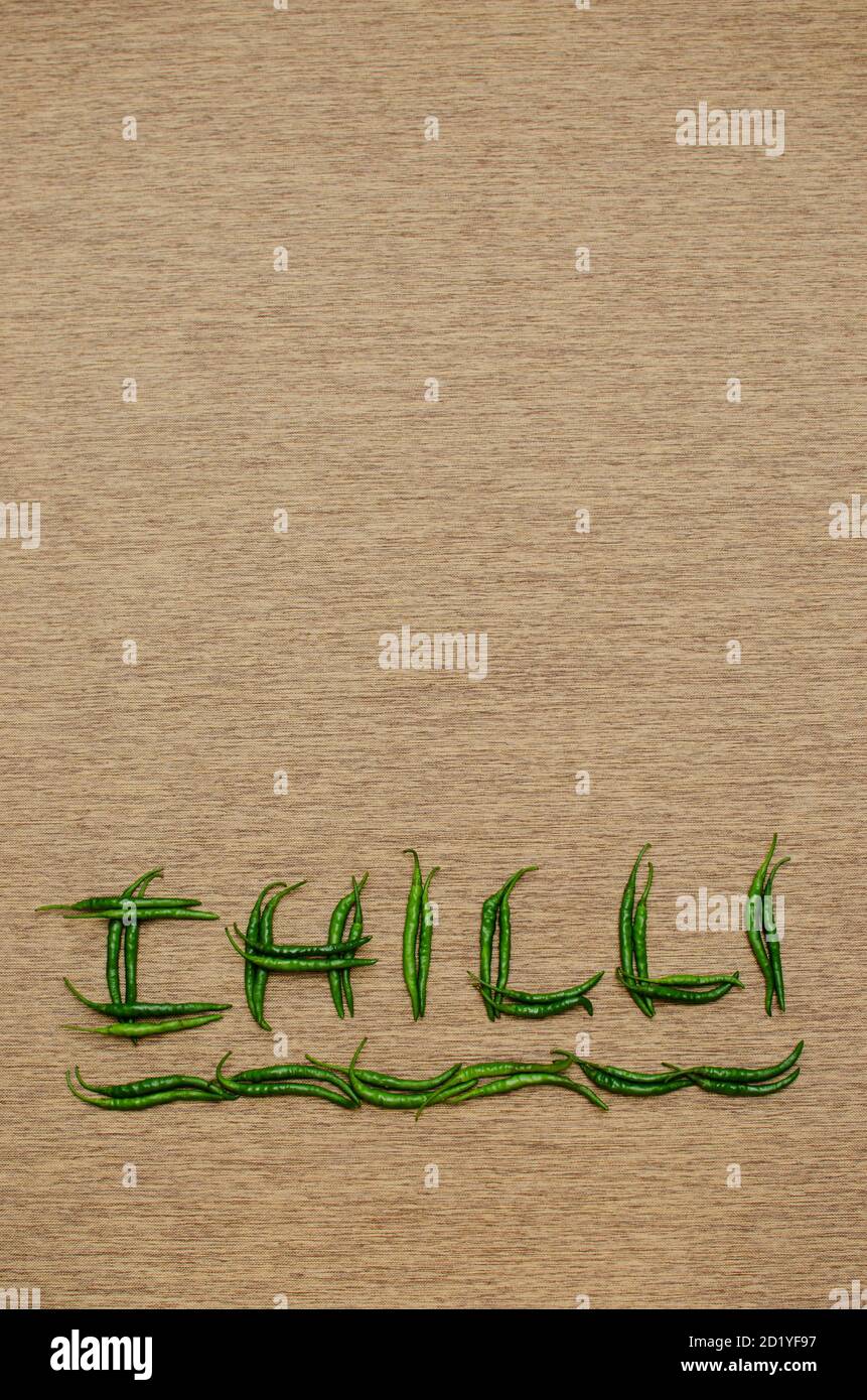 Lettere di Chili mostrate con Chili effettivo Foto Stock