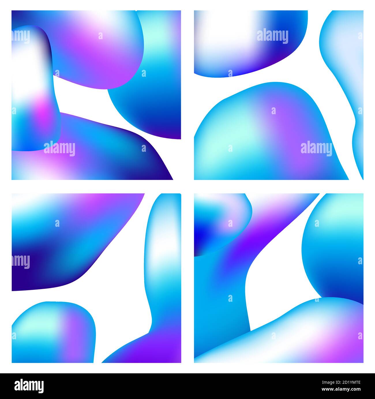 Una serie di sfondi liquidi alla moda blu ciano su bianco gradiente Illustrazione Vettoriale