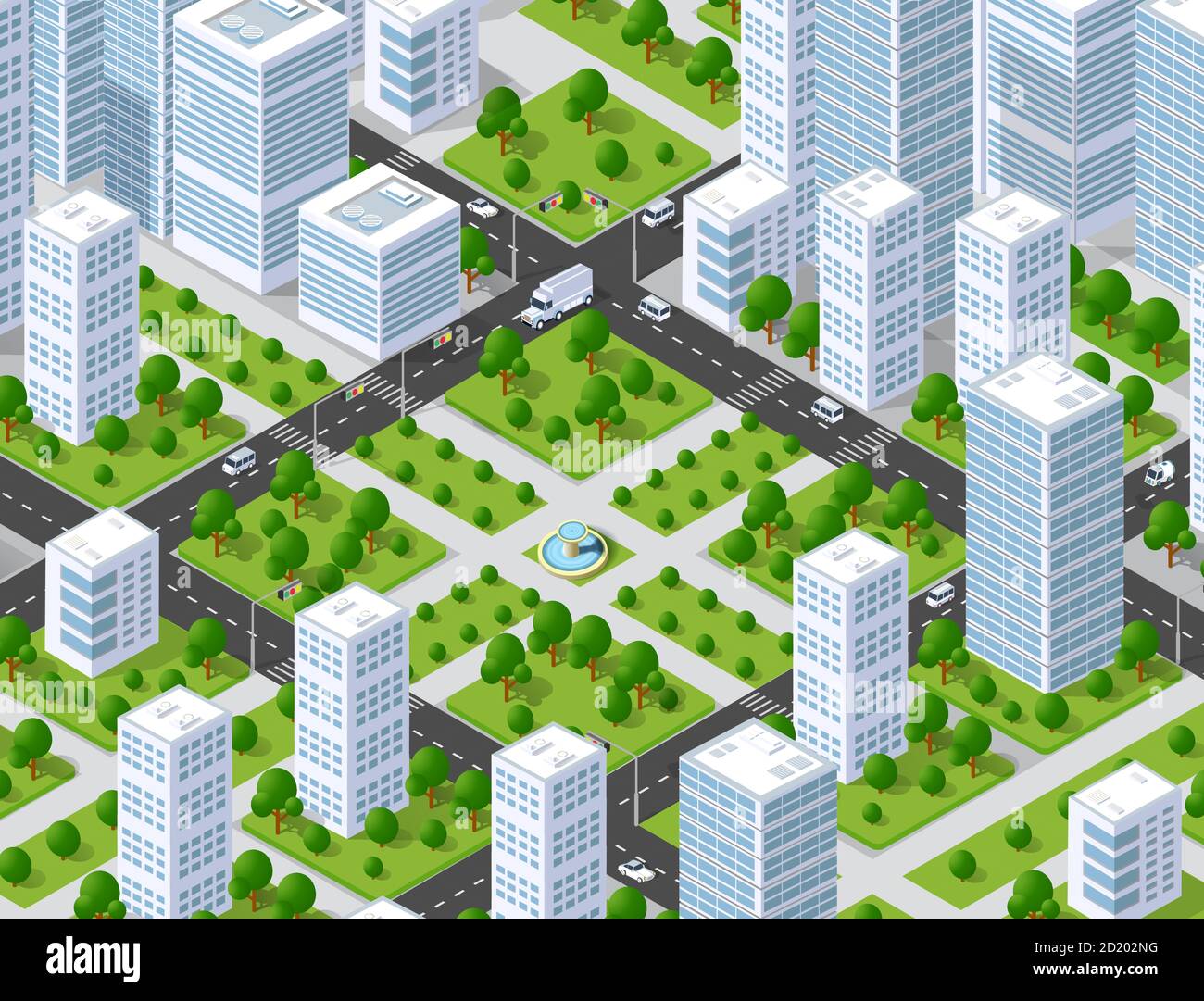 Mappa del modello urbanistico. Struttura paesaggistica isometrica della città Illustrazione Vettoriale