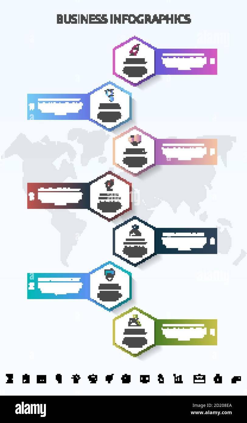 Esagoni modello infografico vettoriale per sette icone, diagramma, grafico, presentazione. Concetto aziendale con 7 passaggi Illustrazione Vettoriale