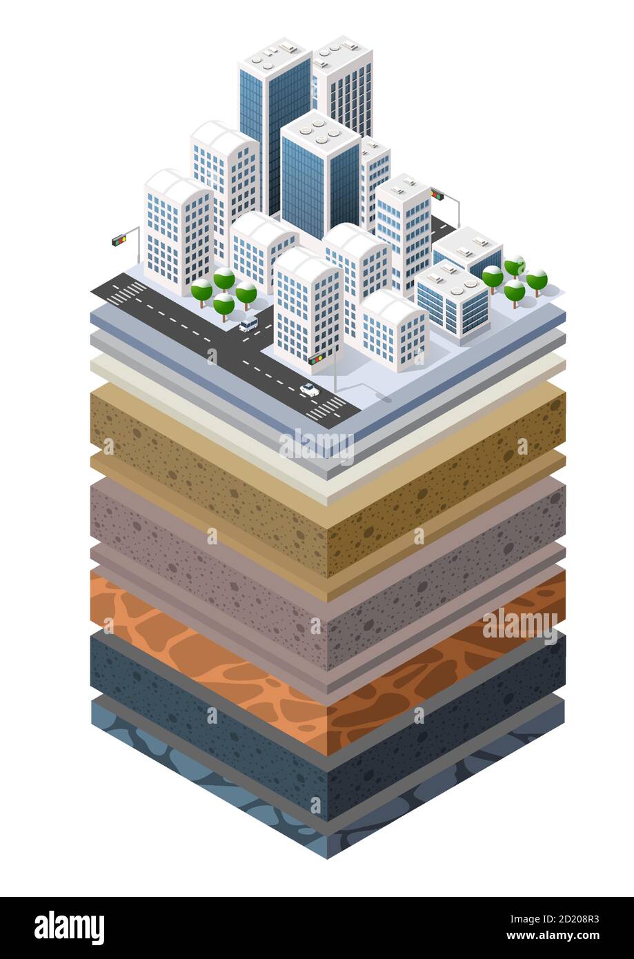 Strati di suolo sezione trasversale geologico di ambiente urbano Illustrazione Vettoriale