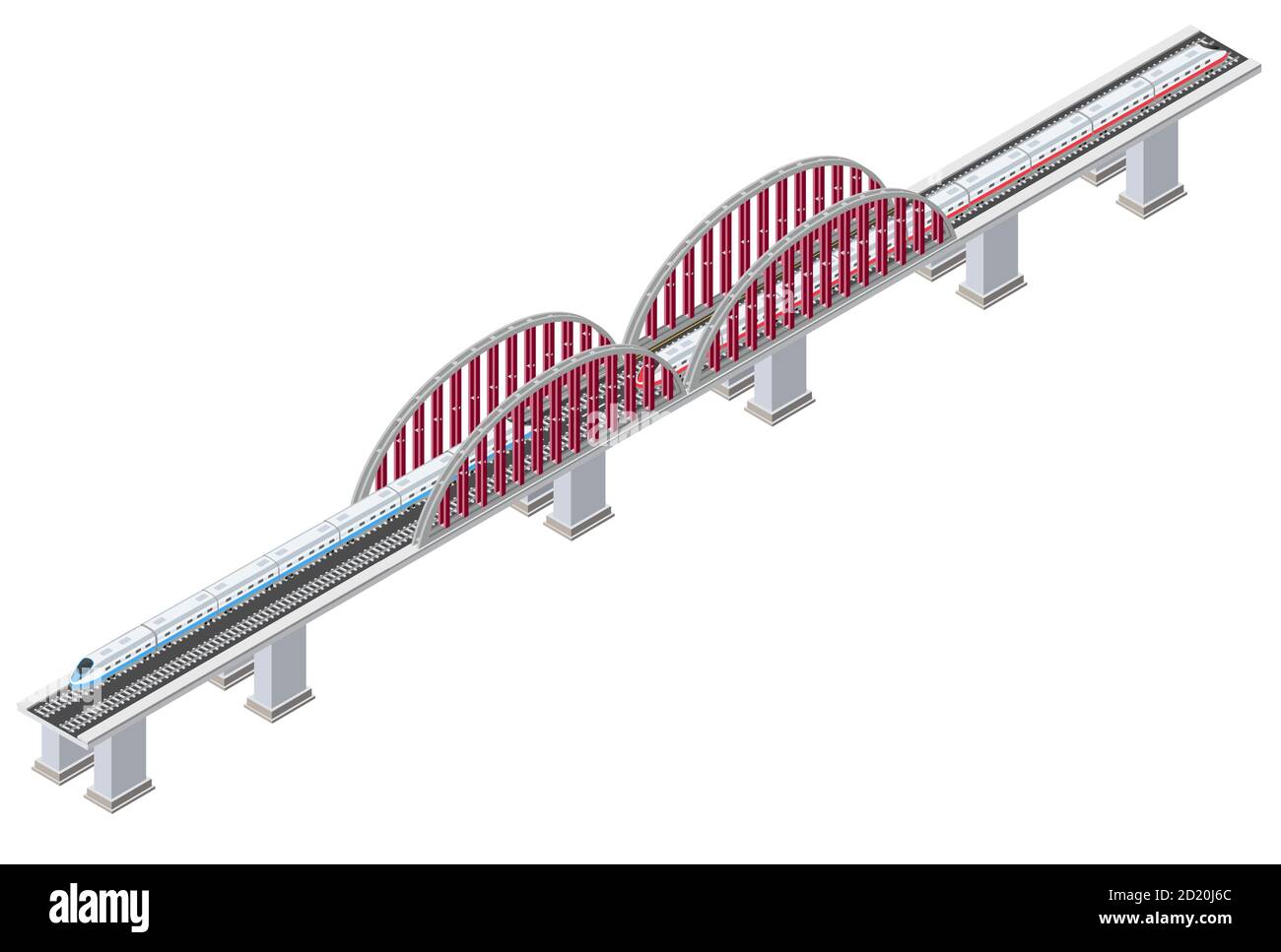 Ponte ferroviario isometrico 3D per il trasporto di locomotive ferroviarie tridimensionale Illustrazione Vettoriale