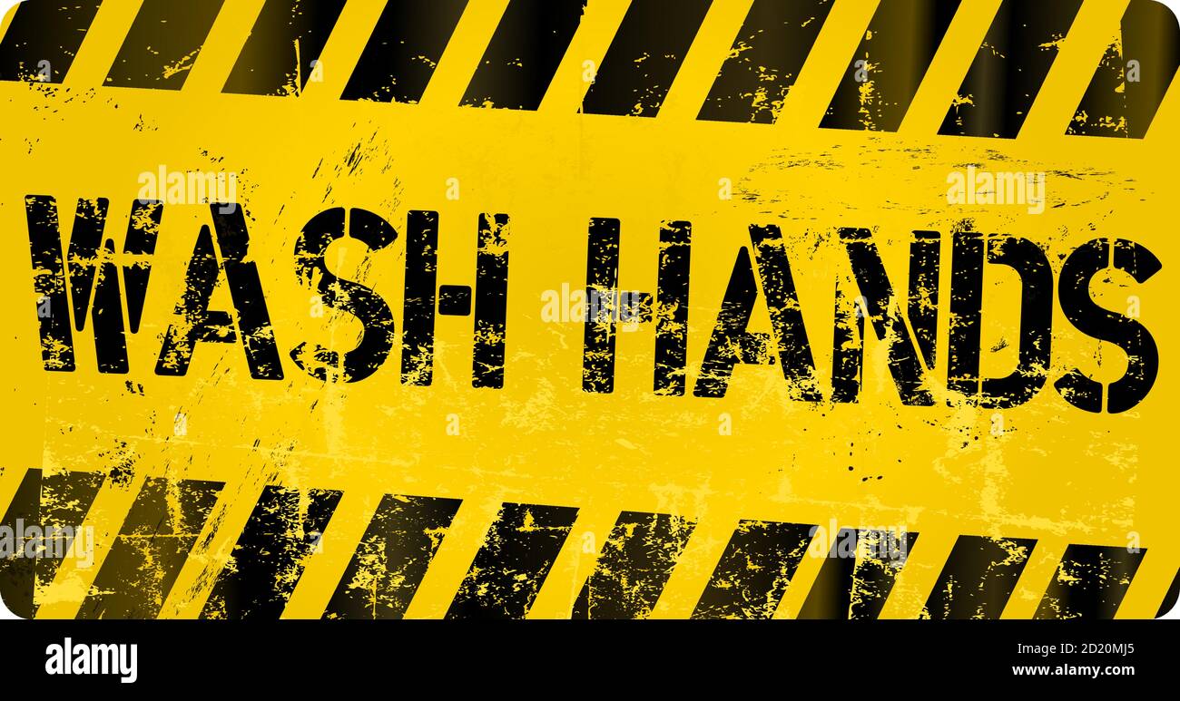 Segno con le mani di lavaggio del messaggio, le azioni che dobbiamo fare tutti per continuare a proteggersi l'un l'altro, illustrazione del vettore grugnoso Illustrazione Vettoriale