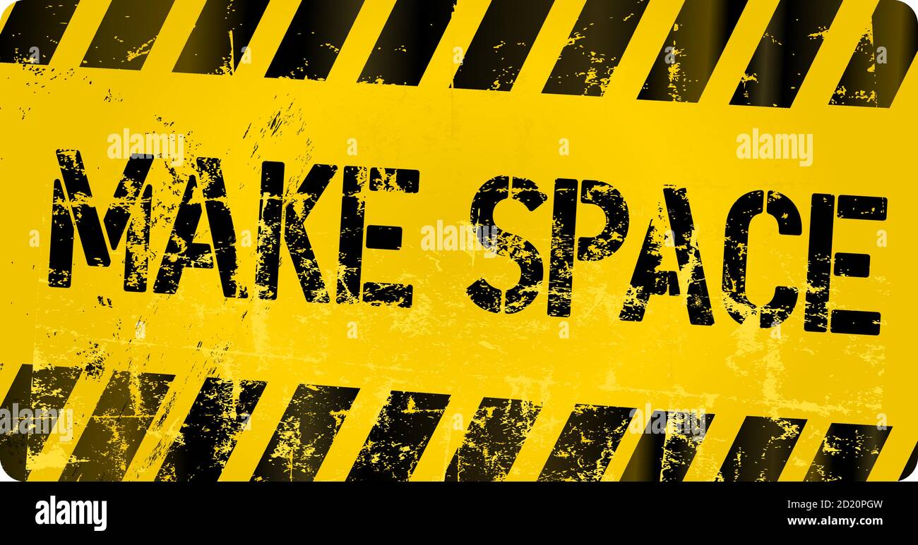 Segno con messaggio fare spazio, azioni che dobbiamo fare tutti per continuare a proteggersi l'un l'altro, grugia illustrazione vettoriale Illustrazione Vettoriale